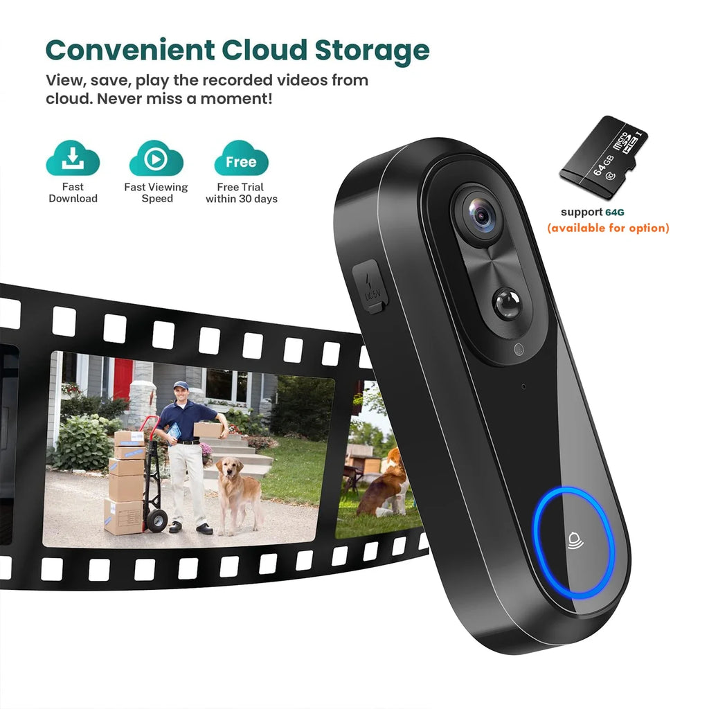 Sonnette Vidéo WiFi 5G 2,4G avec Caméra 1080P