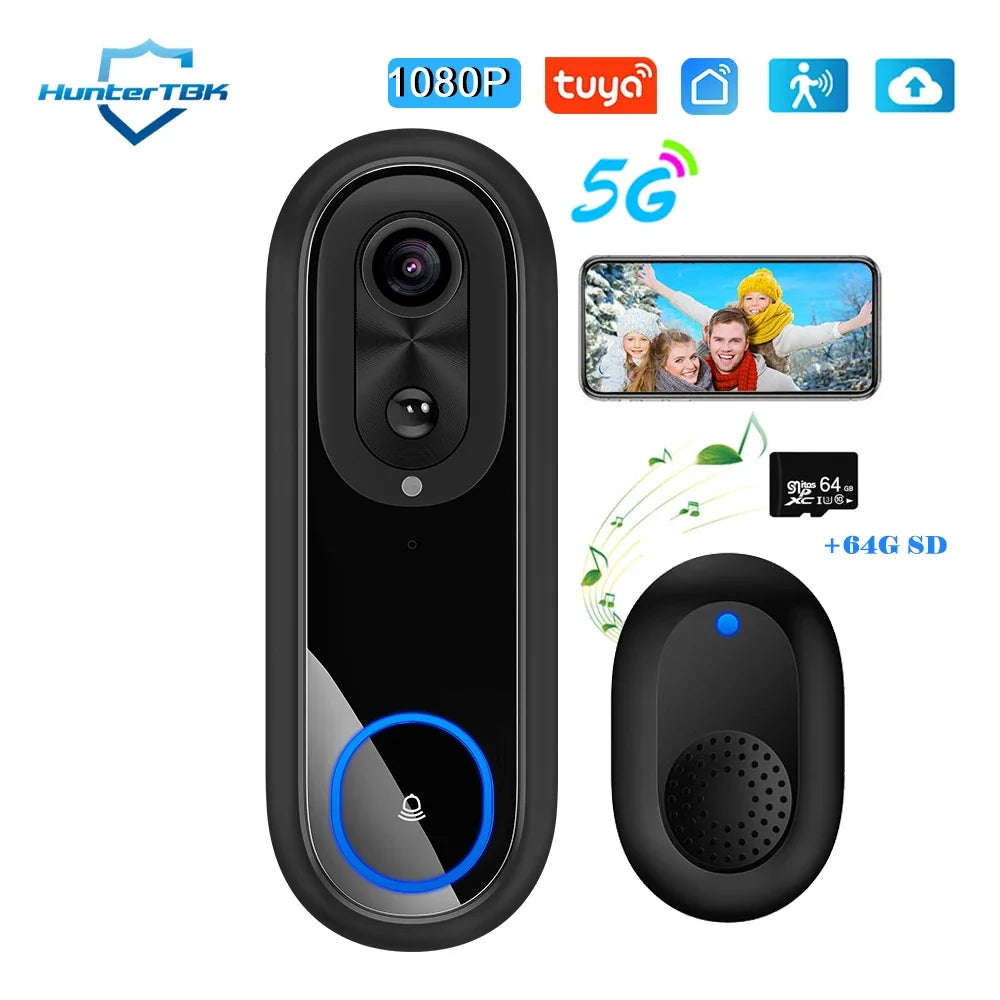 Sonnette Vidéo WiFi 5G 2,4G avec Caméra 1080P