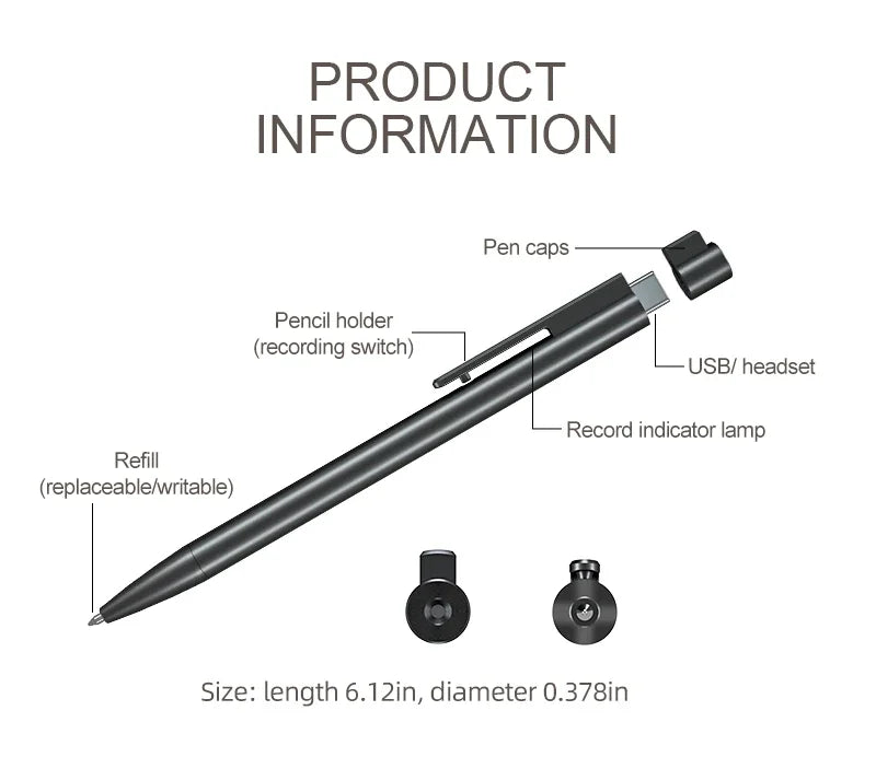 Stylo Enregistreur Vocal Professionnel 16 Go 32 Go 64 Go