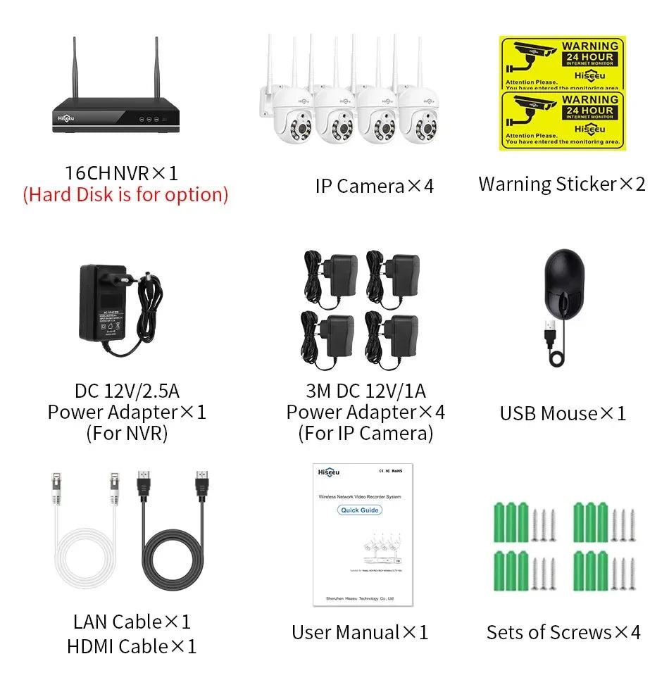 Système De Caméras De Surveillance WiFi PTZ 4 Caméras